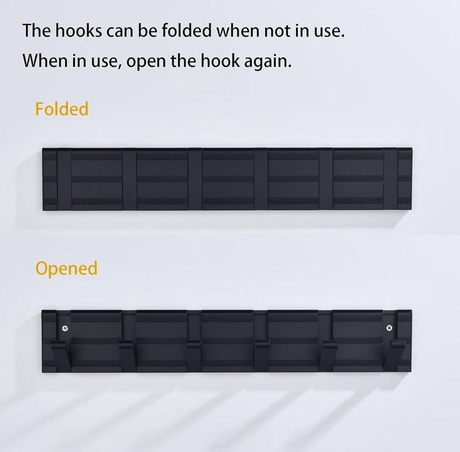 Luvetrex Moderne en Ruimtebesparende Muurkapstok met 6 Verplaatsbare Haken in Zwart