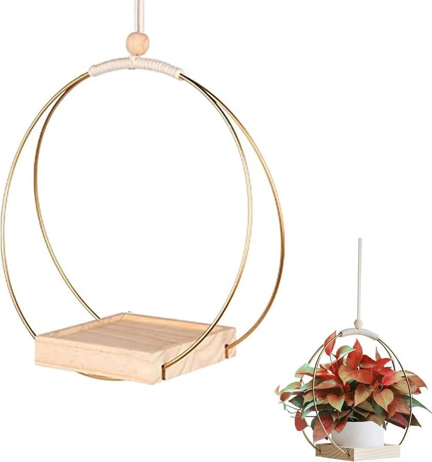 Luvetrex Moderne hangende plantenrek voor balkon en woonkamer decoratief plantenrek van hout voor stijlvolle hangbloempotten