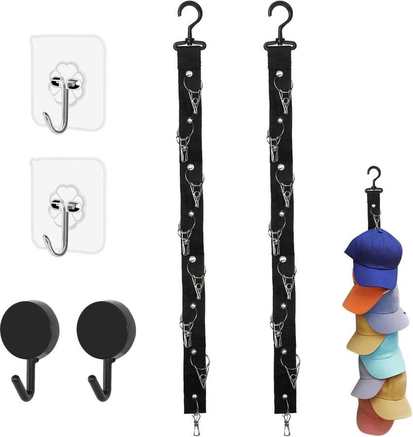 Luvetrex Multifunctionele Hoedenrek voor Wandmontage met Clips en Haken Set van 2