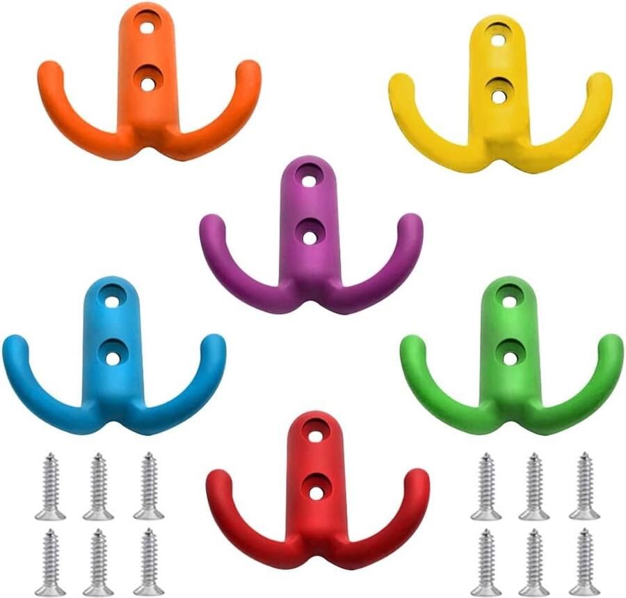 Luvetrex Multifunctionele Kleurrijke Muurhaken Set van 6 voor Jassen Sleutels Hoeden en Meer