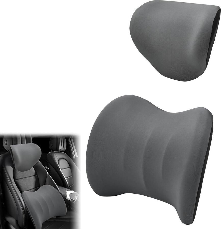 Luvetrex Nek- en Rugsteunkussen Set van 2 voor Auto's en Stoelen met Geheugenschuim