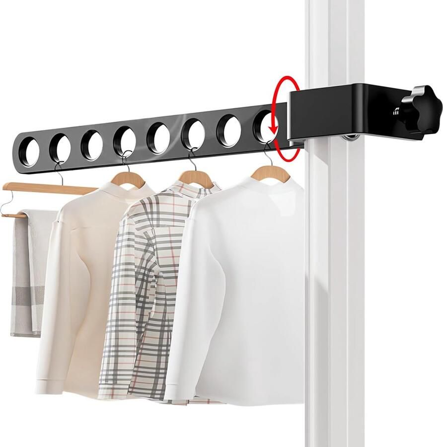 Luvetrex Opvouwbare kledinghaak kledingrekkast uitschuifbaar wandkledingrek wandhaak opvouwbare haak aluminium voor balkon badkamer wasruimte (zwart verpakking van 1)