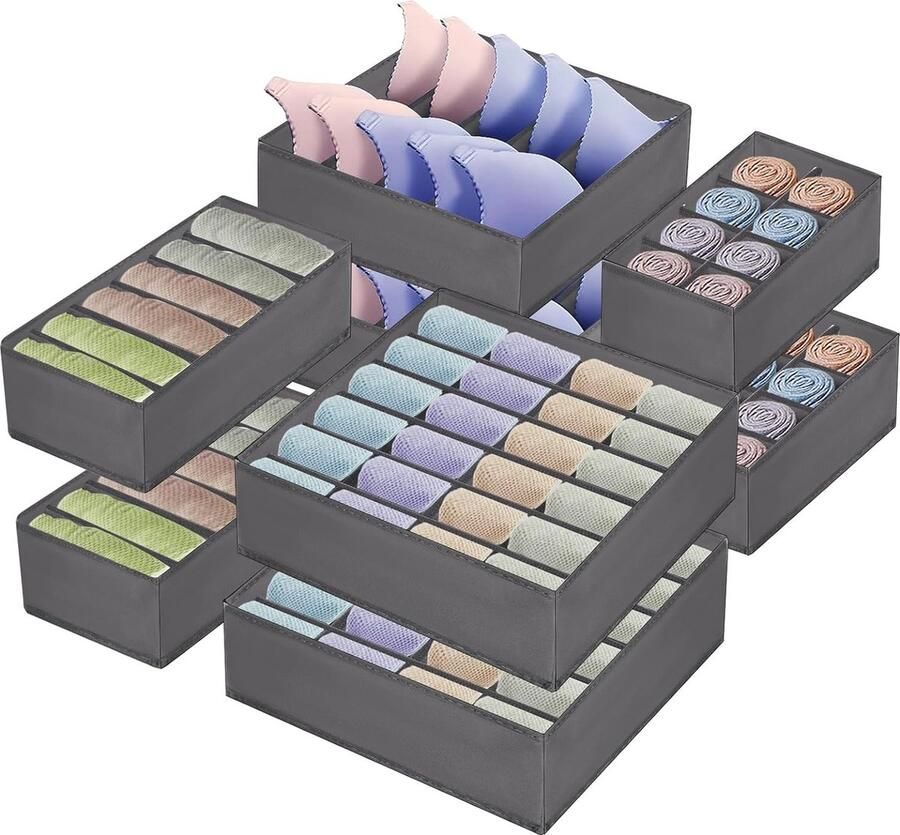 Luvetrex Opvouwbare Lade Organisator Set van 8 voor Kleding Bh's Sokken Stropdassen Ondergoed en Sjaals (Grijs)