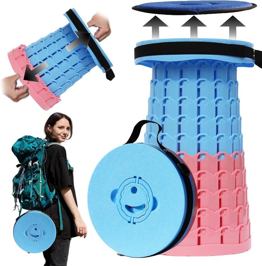 Luvetrex Opvouwbare XXL Kruk met Comfortabel Kussen voor Outdooractiviteiten en Reizen Verstelbare Hoogte en Hoge Draagkracht