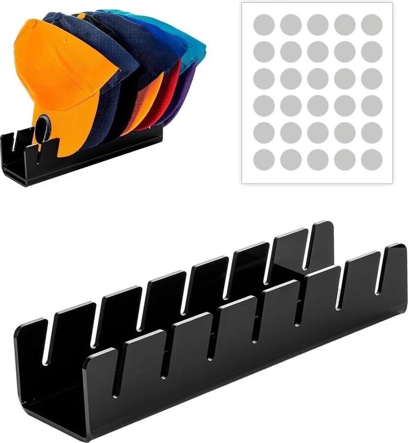 Luvetrex Pethouder Acryl pethouder Kantoor honkbalpethouder Kan 7 hoeden opslaan Pethouder Petstandaard inbegrepen 30 stuks Dubbelzijdige tape inbegrepen (zwart)