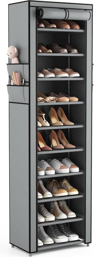 Schoenenrek met 10 Lagen voor 20-22 Paren Schoenen Smal en Hoog Ontwerp met Stofhoes