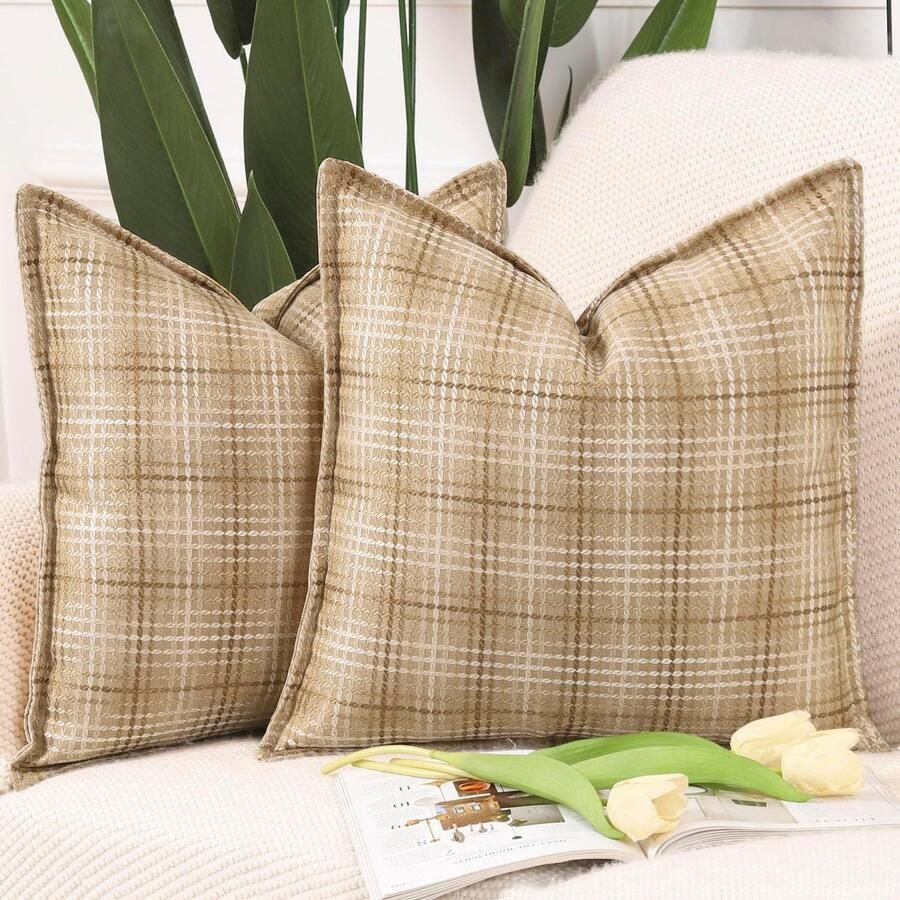 Luvetrex Set van 2 Decoratieve Kussenhoezen met Rand voor Bank en Slaapkamer Beige 50 x 50 cm