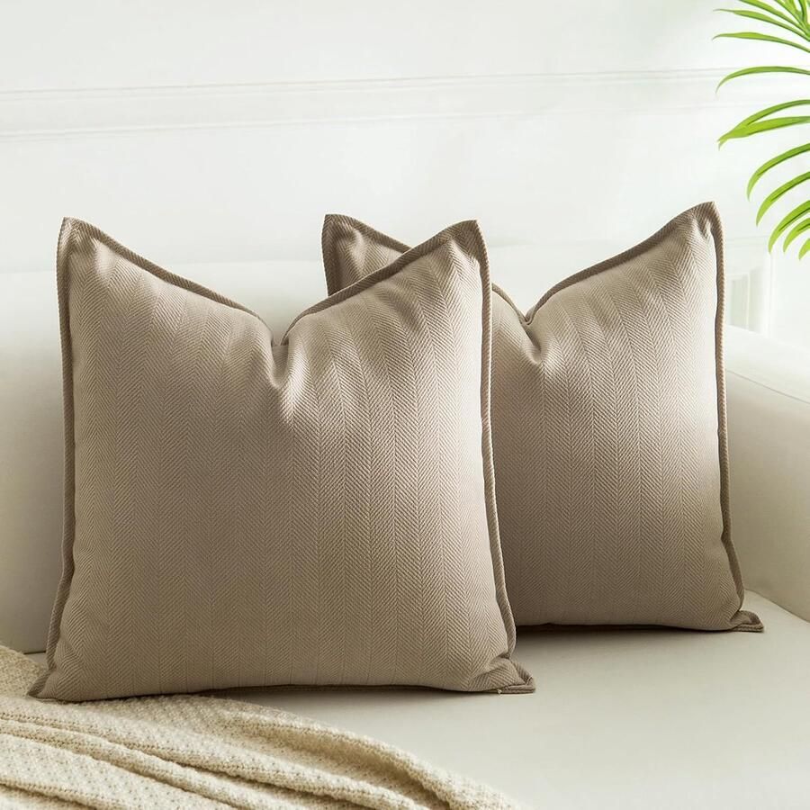 Luvetrex Set van 2 Luxe Khaki Beige Kussenhoezen 40x40 cm voor Bank en Huisdecoratie