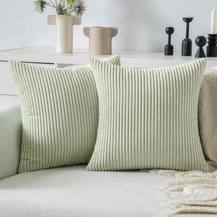 Luvetrex Set van 2 Sierkussenhoezen van Corduroy voor Bank Fauteuil en Slaapkamer 45 x 45 cm Pastelgroen