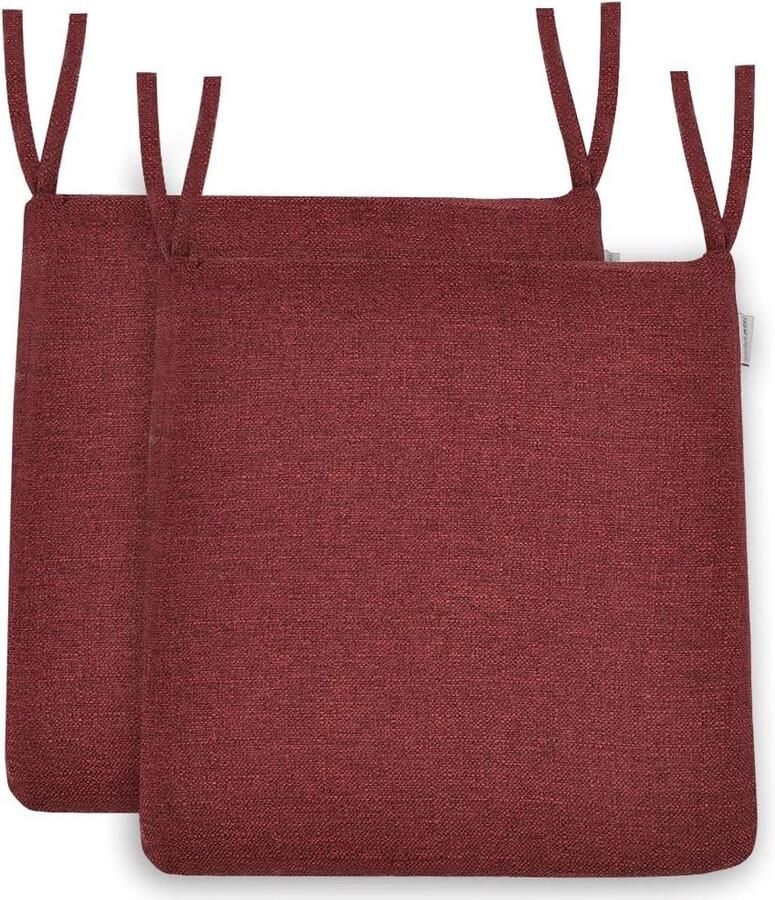 Luvetrex Set van 2 stoelkussens 1 x traagschuim 1 x prachtige stof stoelkussen linnenlook stoelkussen zitkussen voor stoelen in huis en tuin collectie rood