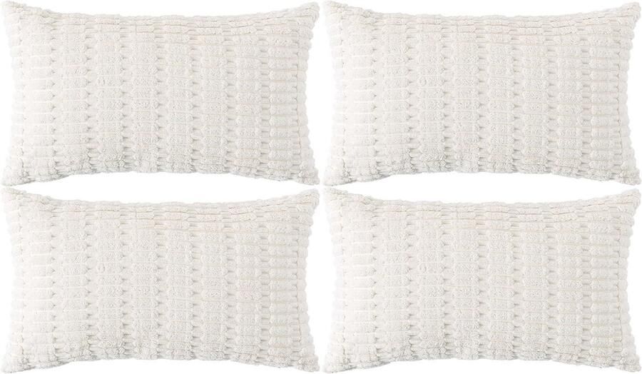 Luvetrex Set van 4 decoratieve kussenhoezen 30 x 50 cm crèmewit corduroy kussen bankkussen decoratief kussen zachte kussenhoezen voor bank
