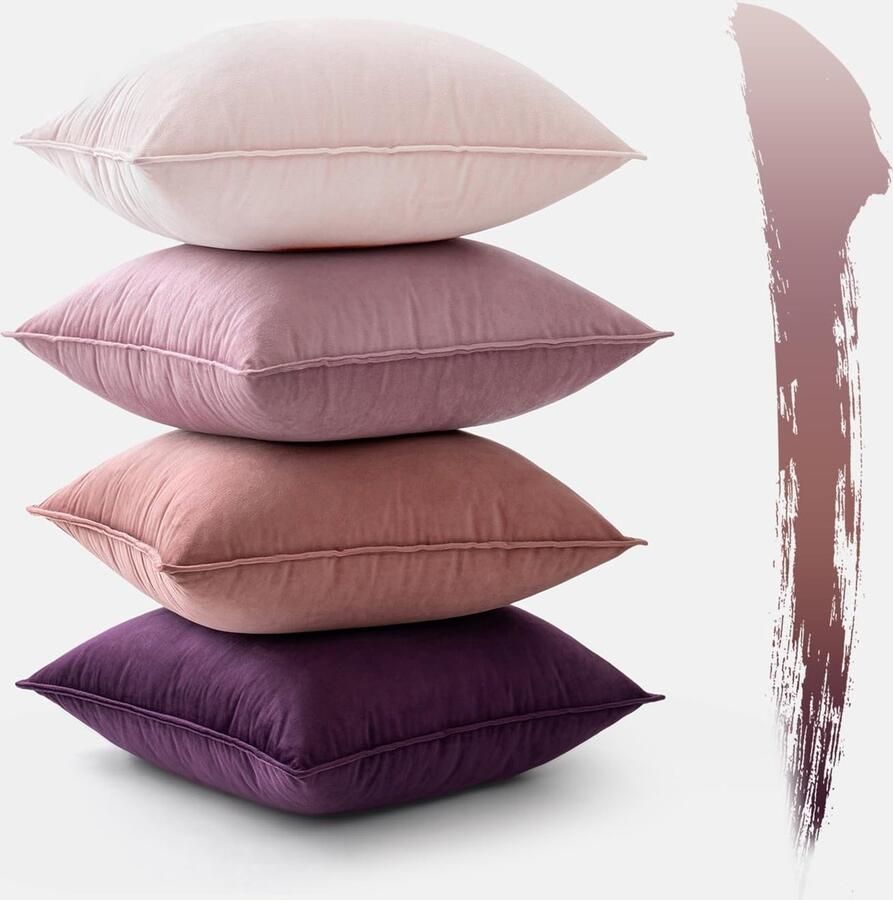Luvetrex Set van 4 fluwelen kussenhoezen 40 x 40 cm paars serie decoratieve kussenhoezen bankkussens sierkussens omwikkelde rand voor bank woonkamer slaapkamer