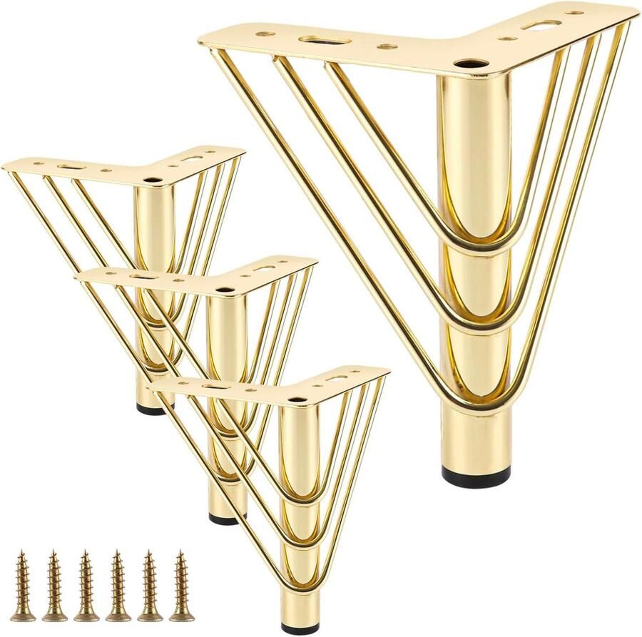 Luvetrex Set van 4 Luxe Gouden Meubelpootjes 15 cm Driehoekige Metalen Poten met Schroeven voor Meubels