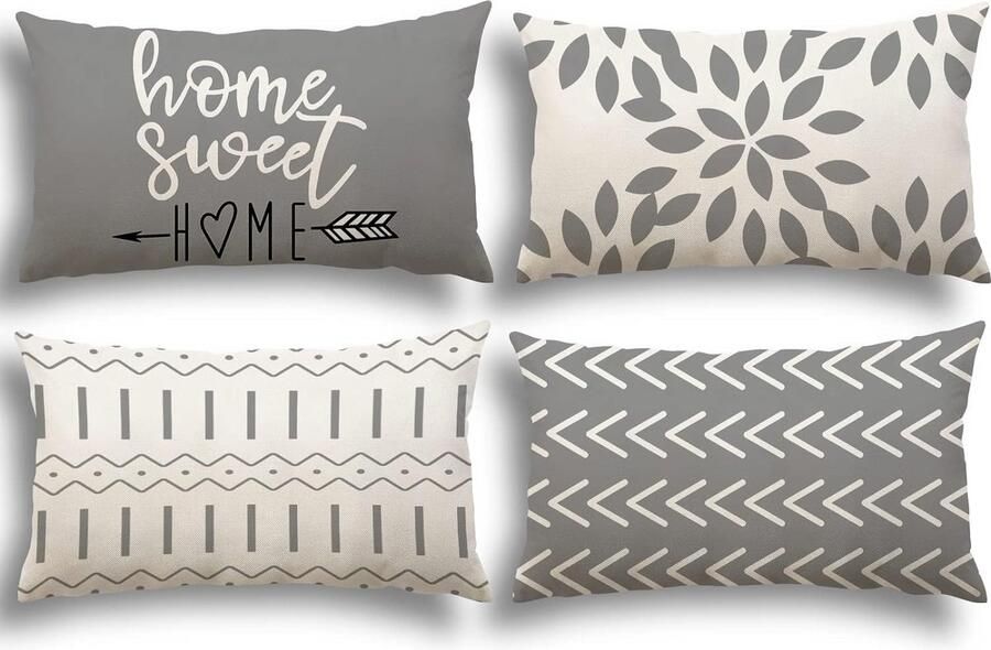 Luvetrex Set van 4 Luxe Linnen Kussenhoezen voor Bank Tuinbed Slaapkamer 30 x 50 cm