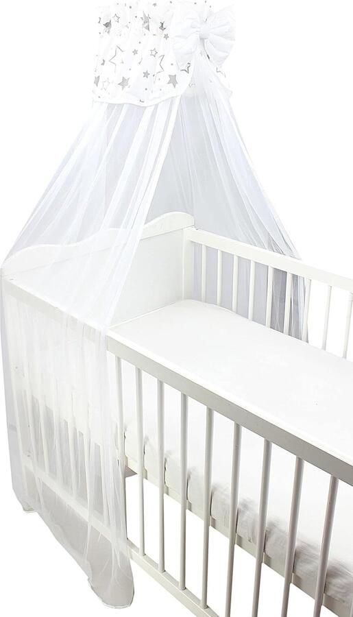 Goodivery Stijlvolle Babybed Hemel met Strik en Transparante Sterren in Grijs Wit 170 x 240 cm