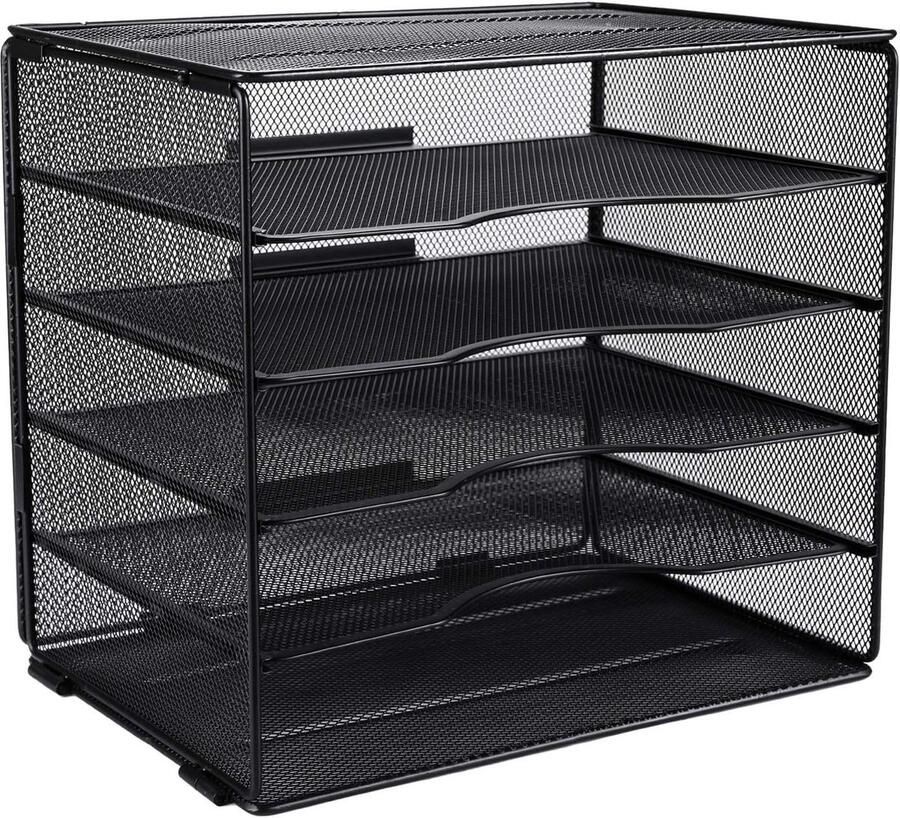 Stijlvolle en Praktische Metalen Bureau Organisator met 5 Compartimenten voor Documenten en Tijdschriften