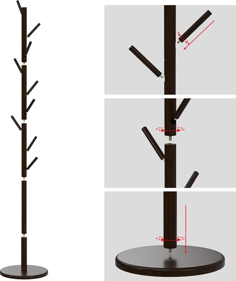 Luvetrex Stijlvolle Houten Kapstok voor Jassen Hoeden en Tassen met Verstelbare Hoogtes