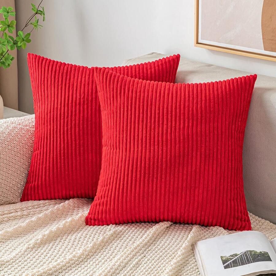 Goodivery Stijlvolle Kussenhoes van Corduroy voor Bank en Slaapkamer 45 x 45 cm Rood