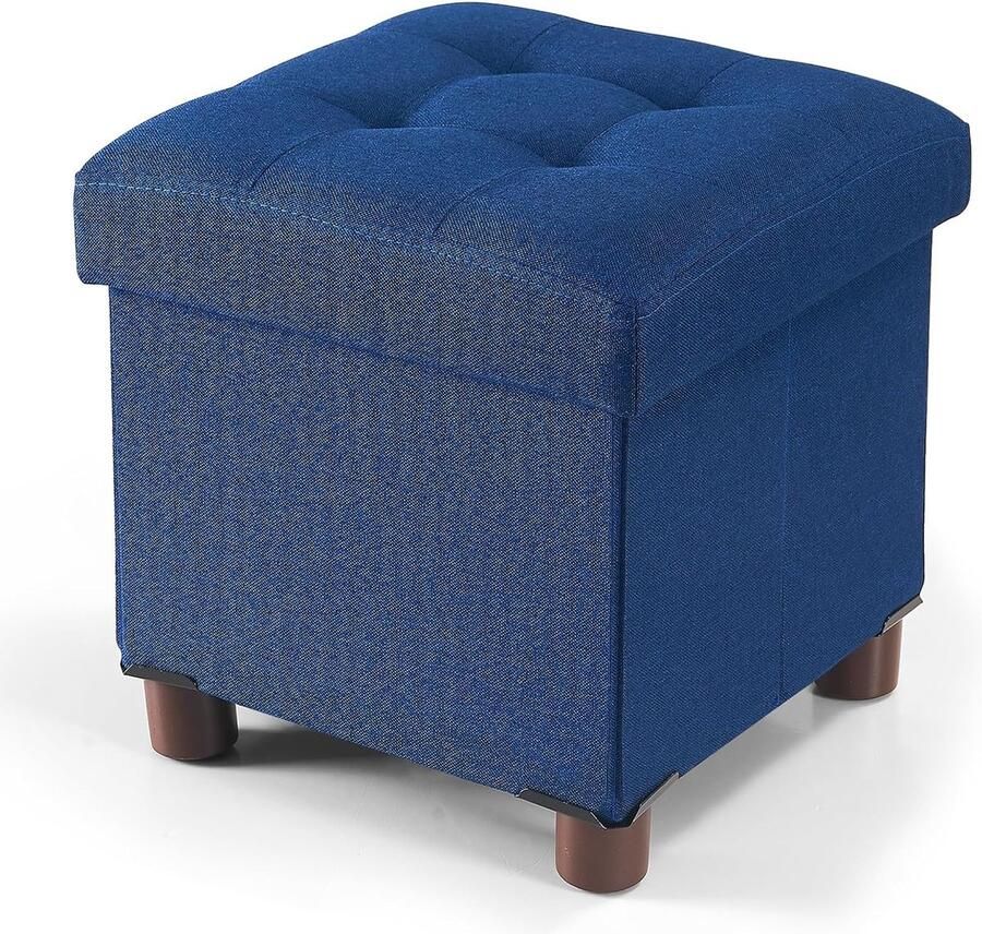 Luvetrex Stijlvolle Opbergkruk met Houten Pootjes en Opvouwbaar Ontwerp Blauw 32 x 32 x 32.5 cm