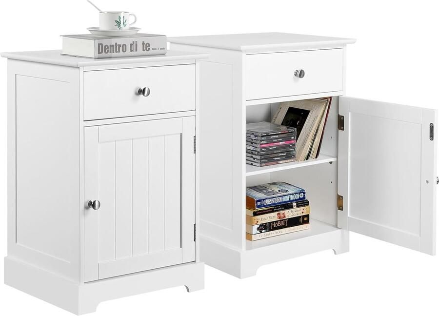 Luvetrex Stijlvolle Set van 2 Nachtkastjes met Lade en Verstelbare Plank Wit