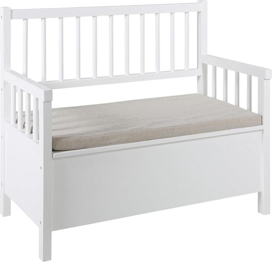 Luvetrex Stijlvolle Witte Houten Bank Met Slimme Opbergruimte En Comfortabel Kussen