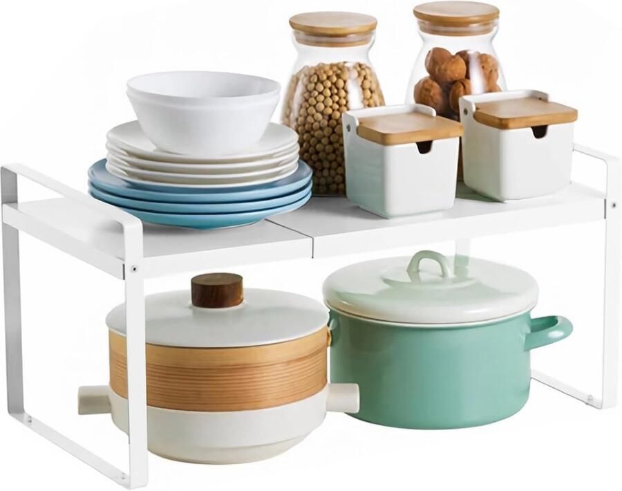 Luvetrex Uitschuifbare Metalen Keuken Plank Organisator voor Kasten en Werkbladen (Wit)