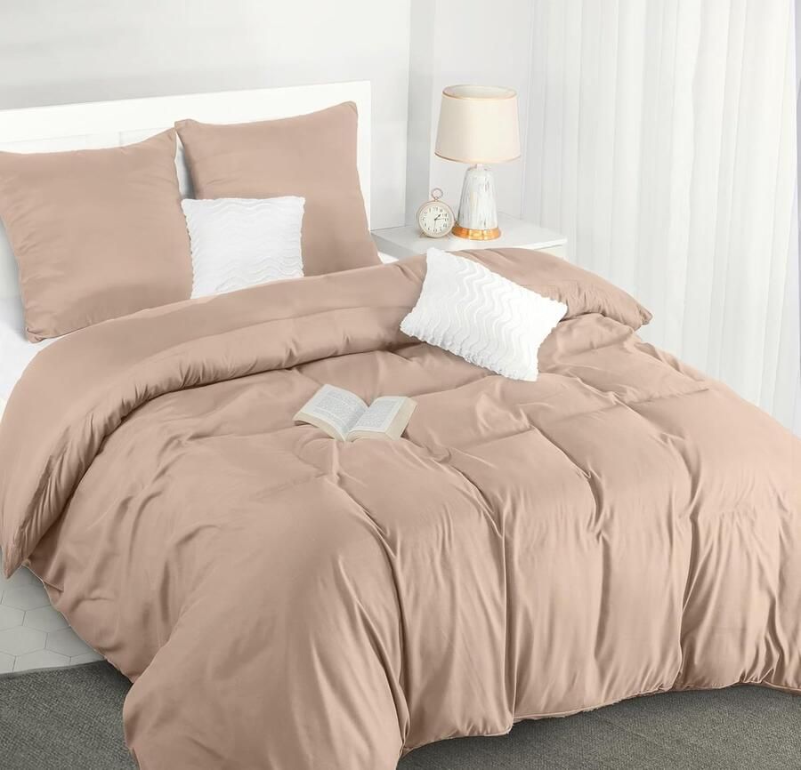 Luvetrex Utopia Bedding Bed Linen 200 x 200 cm Set Microfibre Duvet Cover 200 x 200 cm + 2 Pillowcases 80 x 80 cm Beige