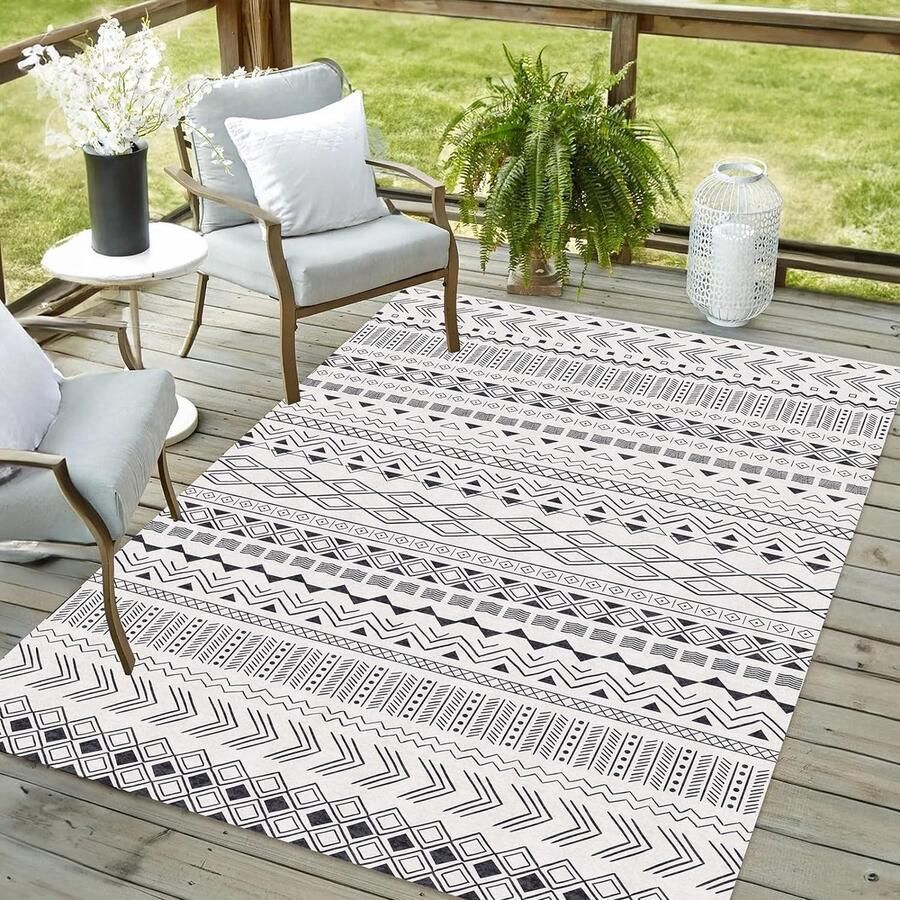 Luvetrex Vintage Boho Geometrisch Vloerkleed voor Binnen en Buiten 120 x 170 cm Zwart