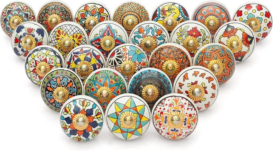 Luvetrex Vintage Handbeschilderde Keramische Knoppen voor Kasten en Meubels Set van 25 Stuks