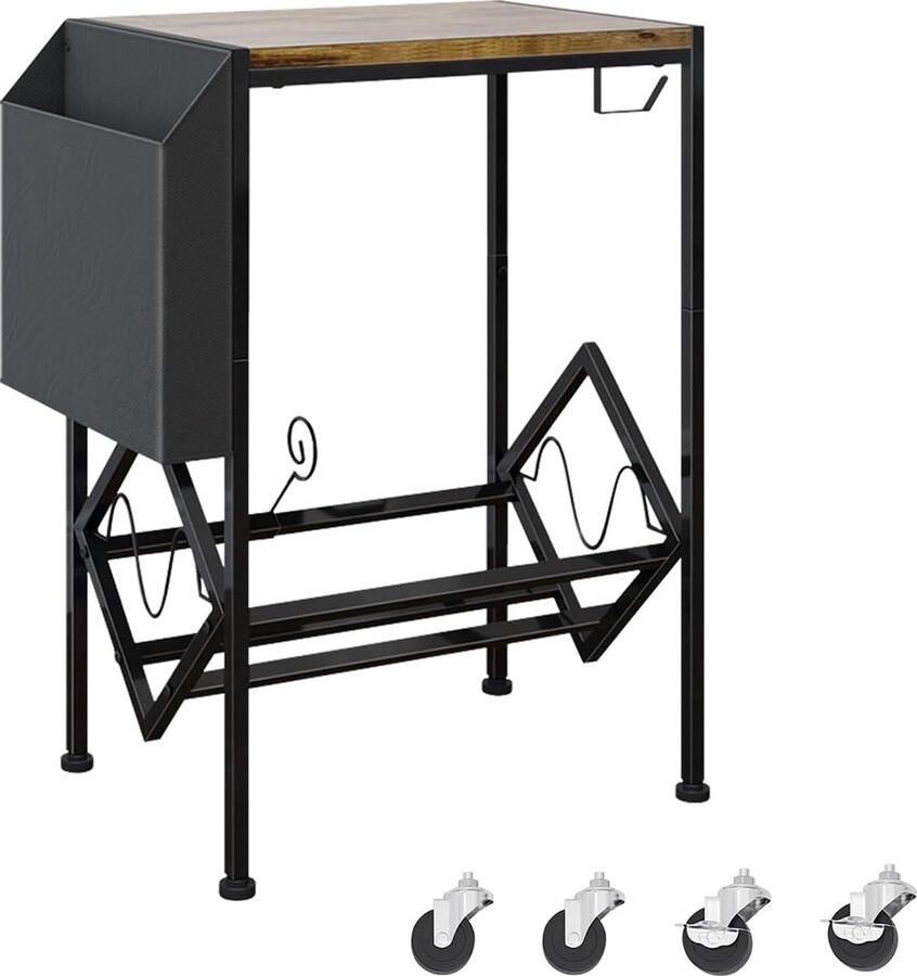 Luvetrex Vintage Houten Platenspeler Tafel met V-vormige Boekenplank en Opslagruimte