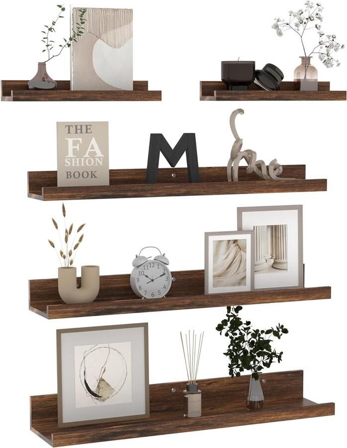 Luvetrex Wandrek set van 5 geschikt voor woonkamer slaapkamer keuken kantoor enz. 2 stuks 30 cm + 3 stuks 60 cm bruin