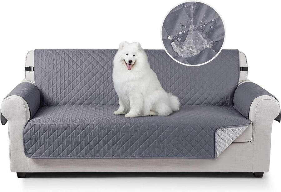 Luvetrex Waterdichte Bankhoes met Antislip en Elastische Band voor Huisdieren en Kinderen Donkergrijs 3-Zits