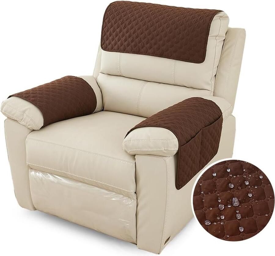 Luvetrex Waterdichte en Antislip Stoelhoes met Zakken voor TV Stoel en Sofa 1-Zits Bruin
