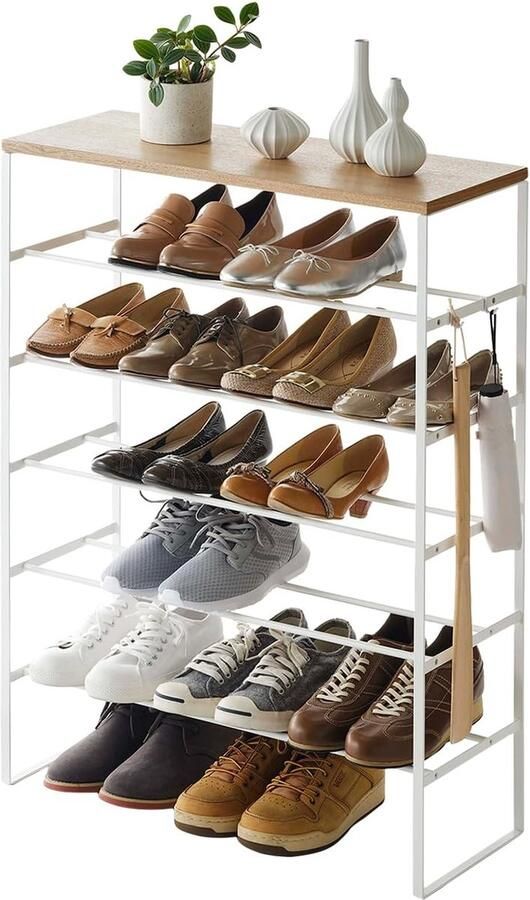 Luvetrex Yamazaki 3369 Tower Shoe Rack with 6 Levels White Steel Wood Minimalist Design 66 x 25 x 87 cm (L x W x H)