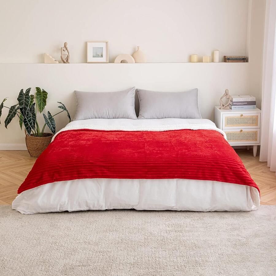 Goodivery Zacht en Warm Gestreepte Deken voor Bank en Bed 125 x 150 cm Rood