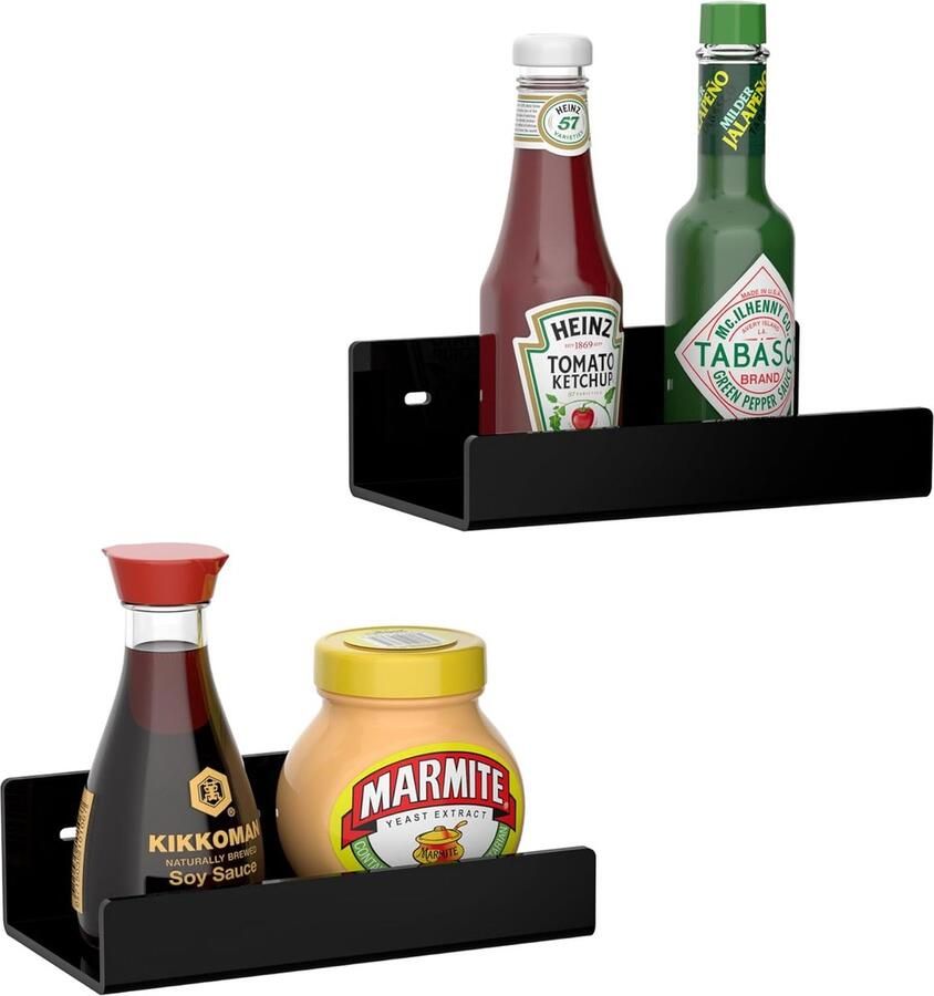 Luvetrex Zwarte Acryl Wandplanken voor Woondecoratie Set van 2 18 cm U-vormig Ontwerp