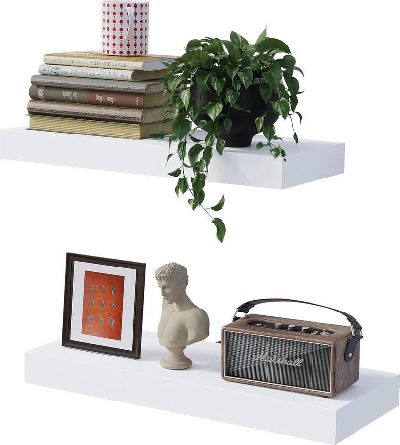 Luvetrex Zweevoudige Set Zwevende Wandplanken van 40 cm voor Decoratie en Opslag in Tijdloos Wit