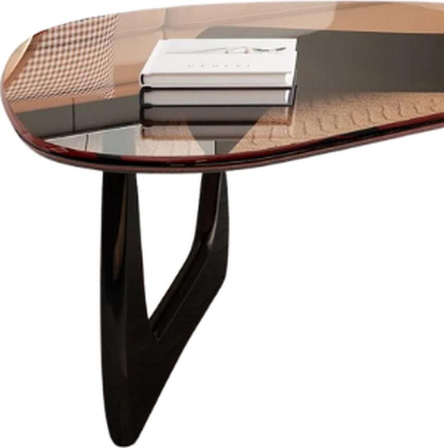 Luvlea Salontafel Middentafel Koffietafel Theetafel Organische vorm Minimalistische tafel Gehard glas Hout Donker Glas 57x83x40