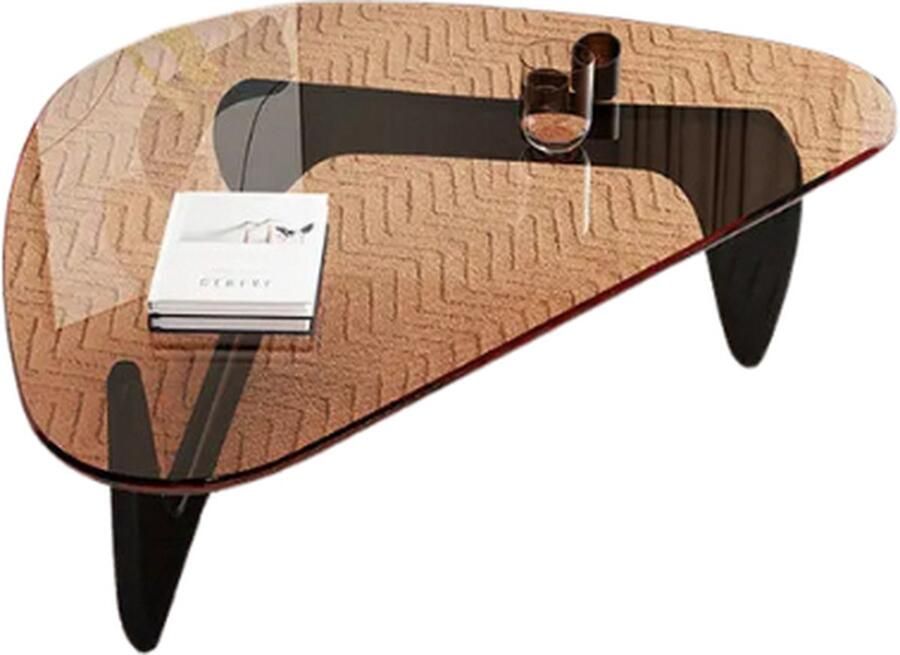 Luvlea Salontafel Middentafel Koffietafel Theetafel Organische vorm Minimalistische tafel Gehard glas Zwart kleur Hout Donker bruin Glas 57x83x40