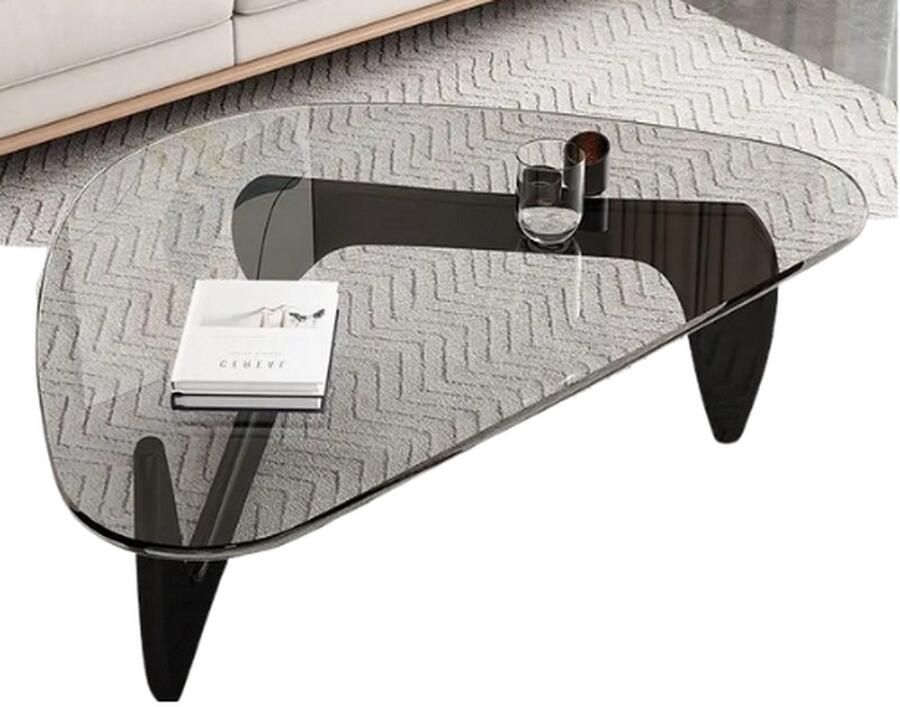 Luvlea Salontafel Middentafel Koffietafel Theetafel Organische vorm Minimalistische tafel Gehard glas Zwart Hout Glas 57x83x40