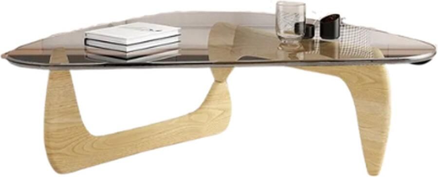 Luvlea Salontafel Middentafel Koffietafel Theetafel Organische vorm Minimalistische tafel Gehard glas Licht houten kleur Hout Glas 57x83x40