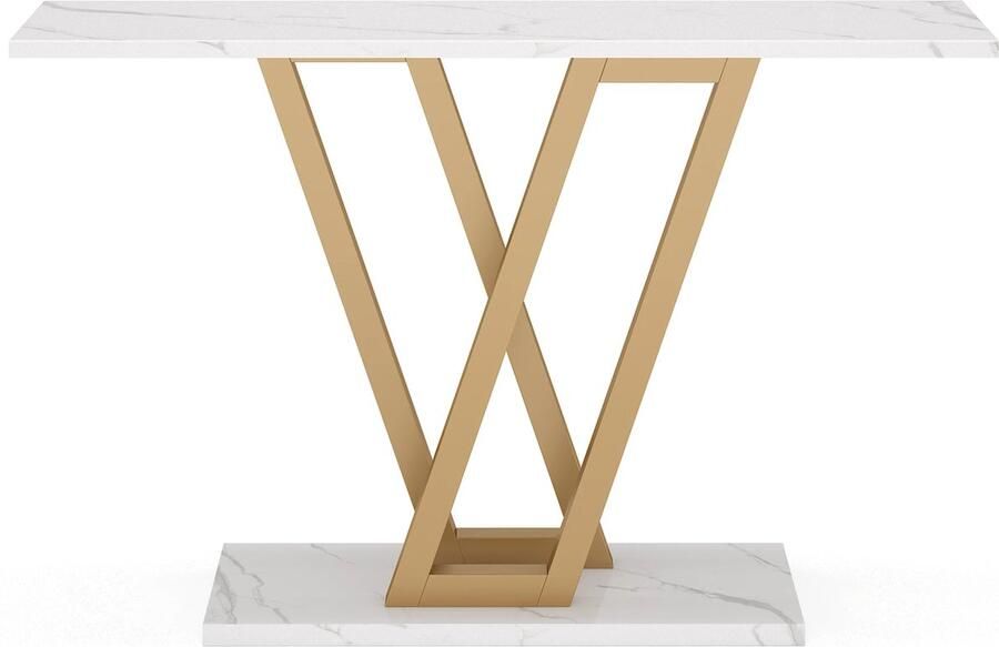 Luvlea wandtafel Consoletafel Haltafel Gangtafel Dressoir Sidetafel Sidetable Wit Marmer Goud 110x30x80cm