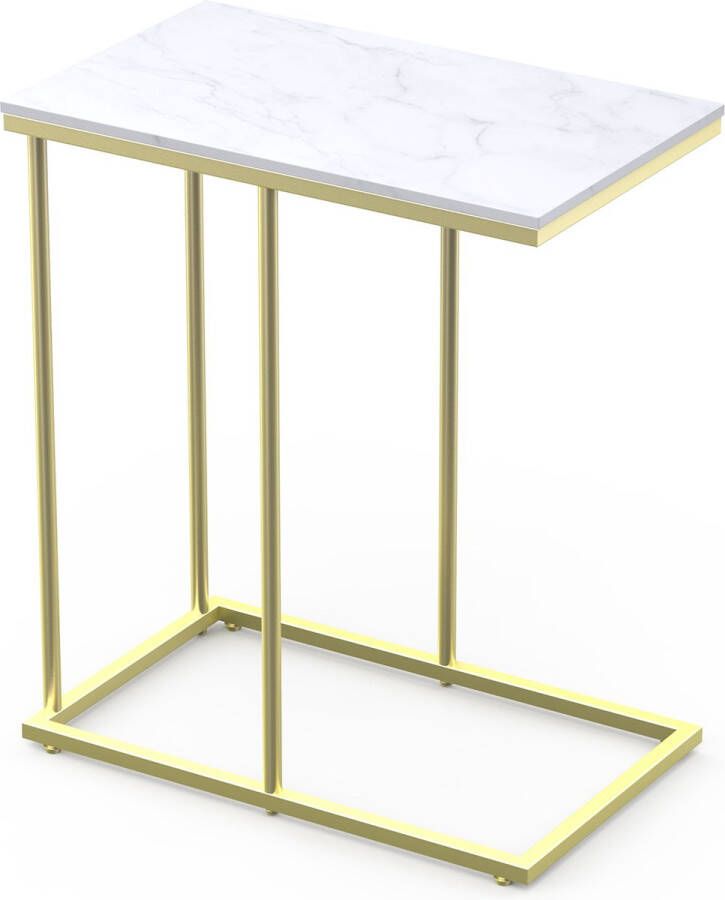 LUXALIVING Bijzettafel Salontafel Natuursteen Marmerlook Tafel Laptop tafel Nachtkastje Goud Metaal L30 x B50 x H58 cm