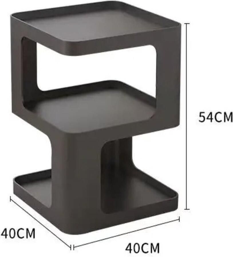 LUXALIVING Nachtkastje-Bijzettafel Geometrische vorm Bijzettafeltjes Woonkamer-L40xB40xH54 Zwart Metaal Industrieel