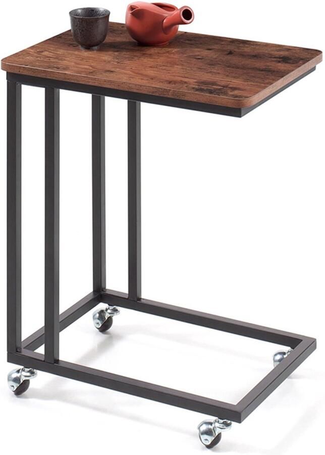 LUXALIVING Bijzettafel op Wieltjes – Laptoptafel Bedtafel – Eikenhout Look – 50x35x60 cm – Keuze uit Wieltjes of Pootjes – Multifunctioneel Nachtkastje Banktafel