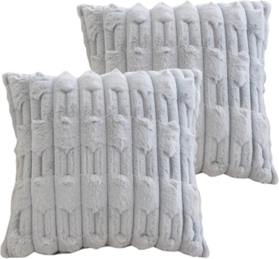 LUXALIVING Fluffy Sierkussen Pluche Kussen Zacht Kussen Bank Kussen Met Patroon Set van 2 (Grijs)