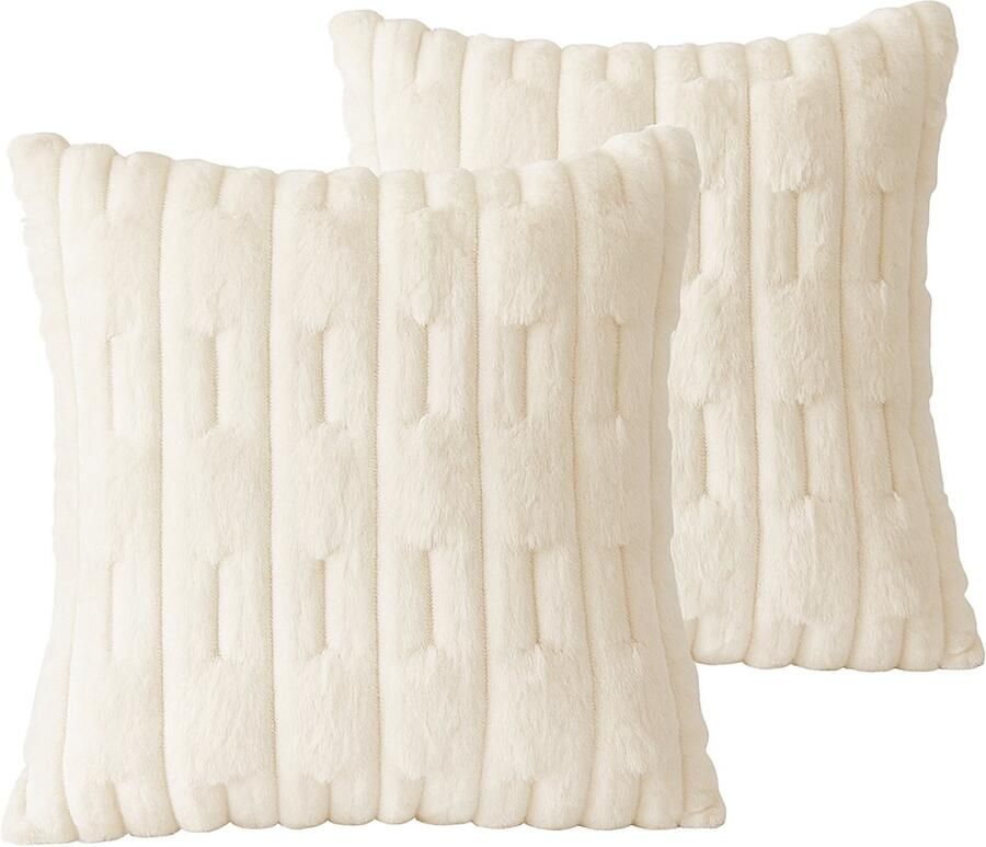 LUXALIVING Fluffy Sierkussen Pluche Kussen Zacht Kussen Bank Kussen Met Patroon Set van 2 (Wit)