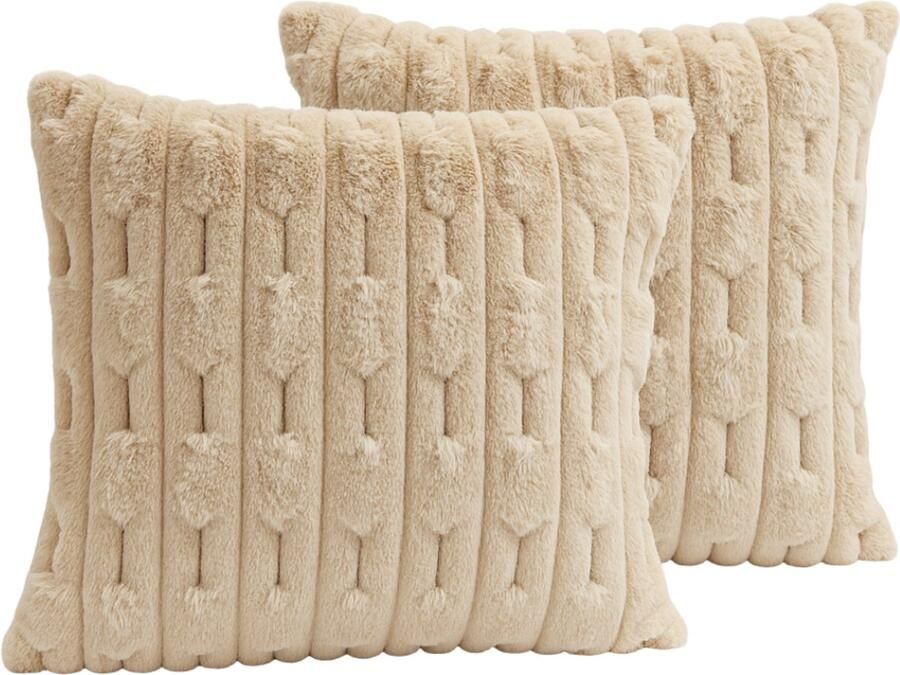 LUXALIVING Fluffy Sierkussen Pluche Kussen Zacht Kussen Bank Kussen Met Patroon Set van 2 (Kaki) Bank Bed Woonkamer -hoes + vulling