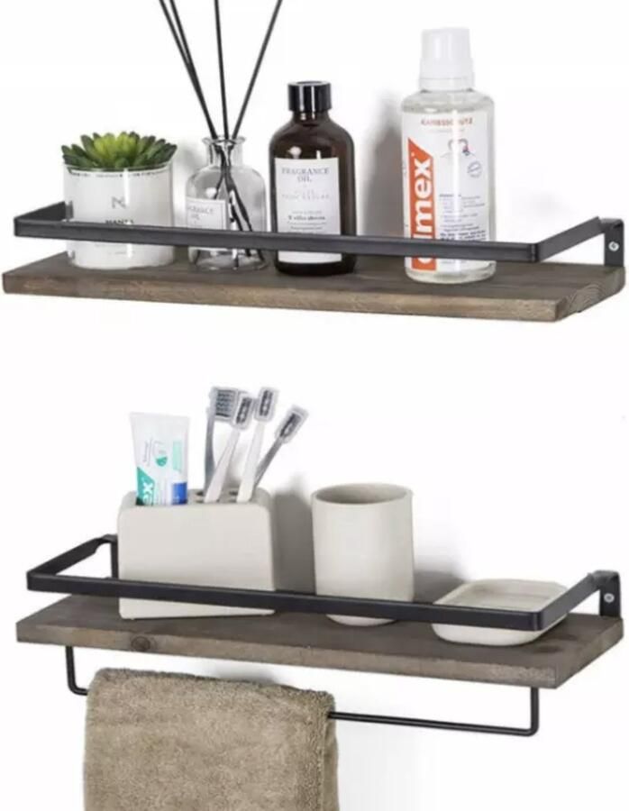 LUXALIVING industrieel wandrek Bamboe hout metaal 2Planken Wandplank Draagkracht 10KG ieder plank