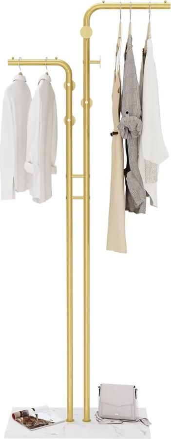 LUXALIVING Kapstok Staand Wit marmeren Voet Staande Kapstok Garderoberek 5 Haaks H170 x B60 cm Kledingrek Goud Wit